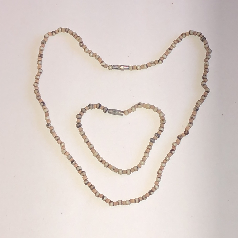 Handcrafted Natural Wood Beaded Boho Necklace in Beige